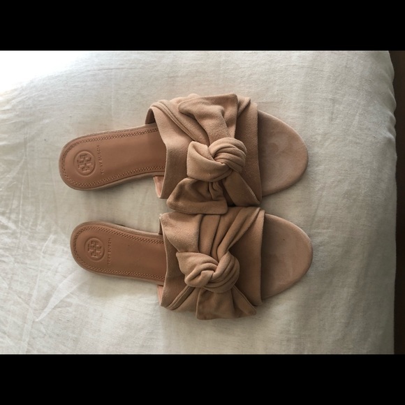 Tory Burch Shoes - Tory Burch Annabelle Bow Slide Kid Suede Flats